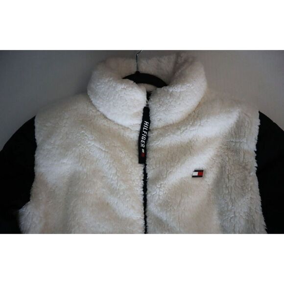 Tommy Hilfiger Sport Women Sz XL Black/White Full Zip Cropped Fleece Jacket - Picture 3 of 8